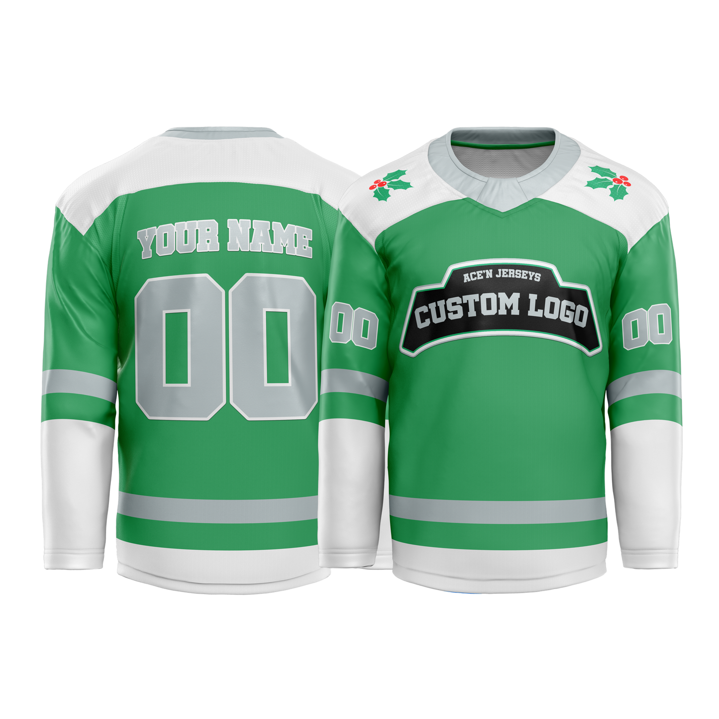 Custom Kelly Green Xmas Hockey Jersey