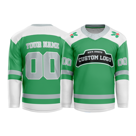 Custom Kelly Green Xmas Hockey Jersey