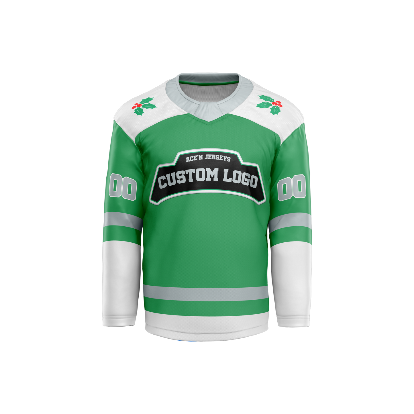 Custom Kelly Green Xmas Hockey Jersey